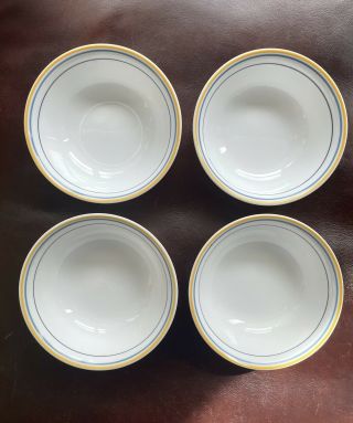 4 Corelle Casa Flora Soup Cereal Bowls Yellow Blue Stripe Retired