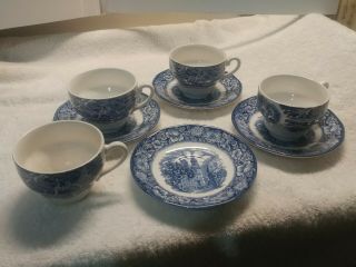 4 Staffordshire England Liberty Blue Cup & Saucer Paul Revere Old North Church