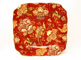 Gabrielle By 222 Fifth Square Dinner Plate Floral Paisley On Red Scalloped L341