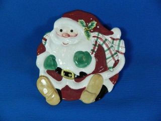 Fitz And Floyd Plaid Christmas Santa Claus Canape Cookie Plate 8 "