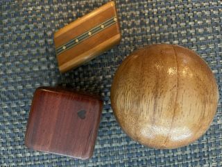 Handmade Wooden Puzzle Ball & 2 Small Boxes W/sliding Lids On Compartments