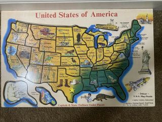 Melissa & Doug Wooden United States Of America Deluxe Map Puzzle 18” X 11.  5”