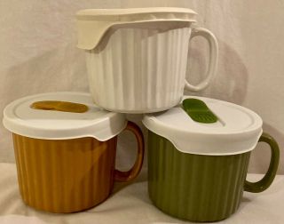 Stoneware Soup/chili Mugs With Lids Set Of 3 Corningware Others