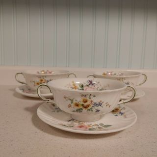 Royal Doulton Arcadia Three Cream Soup Bowls With Underplates (3)