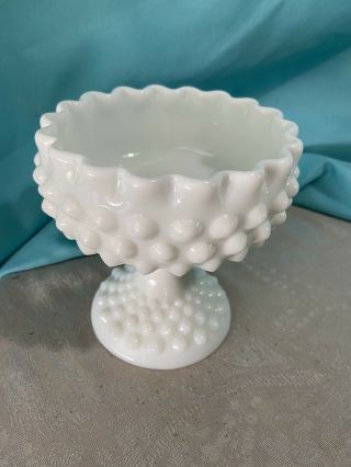 Fenton Hobnail Milk Glass Footed/Pedestal Candy Dish - No Cover 2