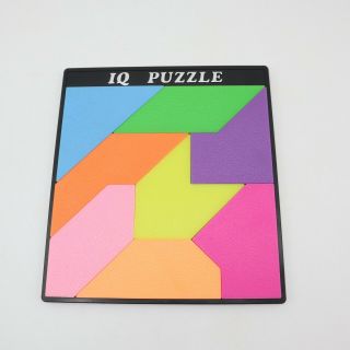 Vintage Iq Puzzle Block Tangram Shape Bright Colors W/ Cover & Sleeve