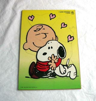 Vtg 1958 I Love Snoopy Wooden Puzzle - Peanuts Charlie Brown