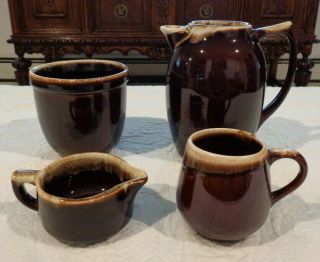 Vintage Pfaltzgraff Brown Drip Pottery Pitcher,  Creamer,  Bowl,  1 Mccoy Mug