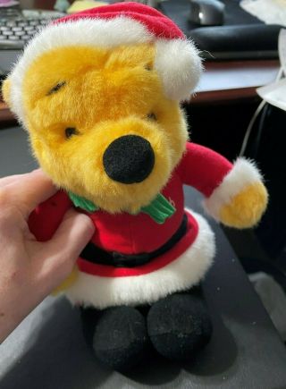 Vintage Walt Disney Winnie The Pooh Bear Santa Plush Stuffed Animal Toy 1995 Euc