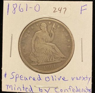 1861 - O 50c Csa Reverse Die Seated Liberty Half Vf Speared Olive Variety
