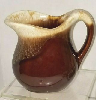 Vintage Mccoy Pottery Brown Over Drip Glaze Creamer/small Pitcher 4.  5 "