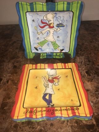 Certified International By Jennifer Brinley Hand Painted Chefs Square Plates