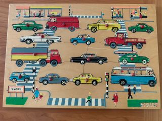 Vintage Simplex Wooden Puzzle Cars Trucks Made In Holland Wood Shapes