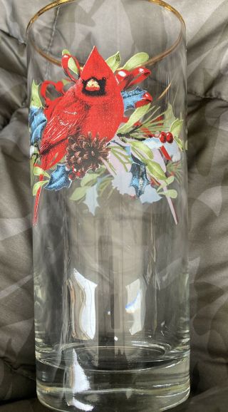 Lenox Winter Greetings Highball Beverage Cardinal Glass 6.  5” Christmas Bird Red