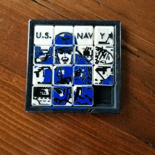 Vintage Sliding Tile Puzzle Us Navy 3 In X 3 In Blue And White Tiles