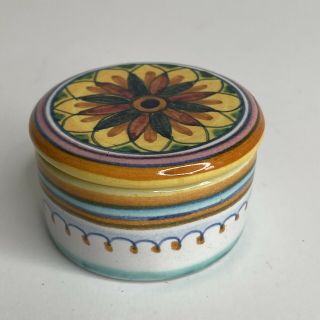 Gialletti Giulio Deruta Dec.  A Mano Small Round Trinket Box Lid Ceramic Dish