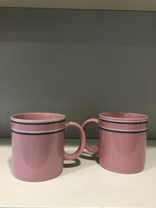 2 Coffee Mugs Jmp Chromatics Stoneware Japan Mid Century Pink Bands Set Of 2
