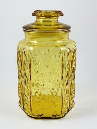 Vintage Le Smith Amber Glass Canister Apothecary Jar 9 Inch
