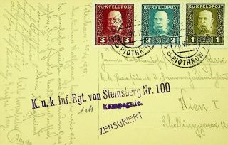 Austria 1915 Poland Piotrkow Rynek Wwi Kuk Feldpost Censored Ppc W/ 3v To Wien