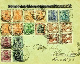Germany 1922 18v On Cover From Reichenbach To Plauen