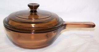 Pyrex Corning Vision Ware Amber Glass.  5 L / Qt Sauce Pan Pot W/lid