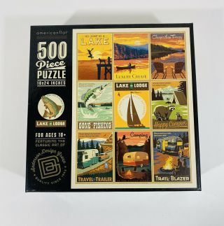 Lake And Lodge Arts Americanflat 500 Piece Jigsaw Puzzle 18x24 In Camping Boat