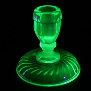Vintage Vaseline Uranium Green Depression Glass Candle Holder