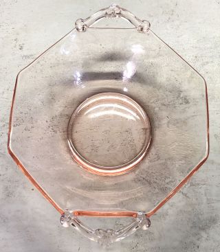 Vintage Pink Depression Glass Candy Dish Bowl With Handles 8”