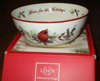 Lenox Home For The Holidays 8 " Serving Bowl Red Cardinal Winter Greetings
