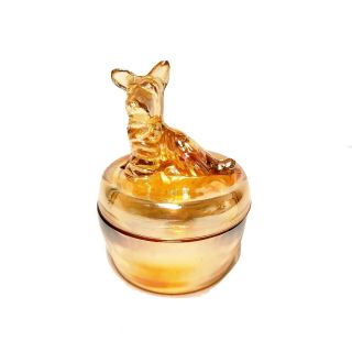 Vtg Jeanette Scottie Dog Marigold Carnival Glass Lidded Powder Jar Trinket Dish