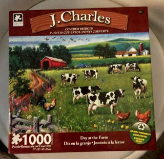 Covered Bridge And Cow Chicken Farm Art Of J.  Charles 1000 Piece Puzzle