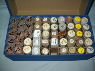 49 Rolls Of Unc Lincoln Memorial Cents Pennies,  Mixed Dates,  Tubes.  Tube Box
