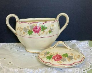 Vintage Cream Petal Grindley England Swansea Rose pattern Sugar Bowl & Lid 2