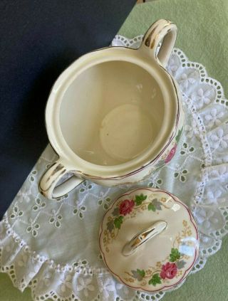 Vintage Cream Petal Grindley England Swansea Rose pattern Sugar Bowl & Lid 3
