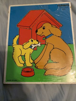 Vintage Playskool Wooden Puzzle Puppy Dog House Complete