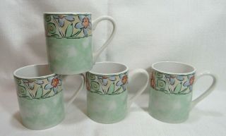 Corning Ware Corelle Coordinates Stoneware Watercolors Four (4) Mugs Vgc