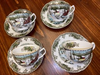 Johnson Brothers Friendly Village The Ice House Set Of 4 Tea Cups,  4 Saucers