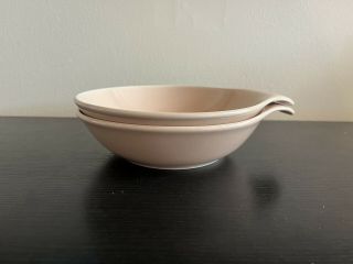 Rare Set Of 2 Coral Russel Wright Oneida Stoneware Lug Handle Soup Bowls