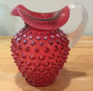 Fenton Glass Cranberry Opalescent Hobnail Pitcher 3366 Cr