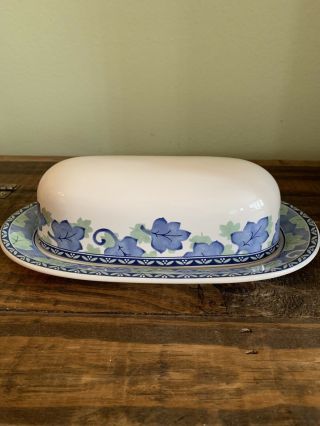 Pfaltzgraff Blue Isle And Green Ivy Leaves Butter Dish