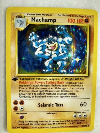 Pokémon Tcg Machamp First Edition Base Set Holo Rare 8/102 Lp