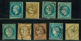 France Sc 15 // 59 (9 Stamps) Napoleon Iii,  Ceres Postage (1853 - 1873)