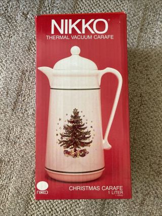 Nikko Christmas Tree Thermal Vacuum Carafe One Liter Coffee Tea Hot Drinks