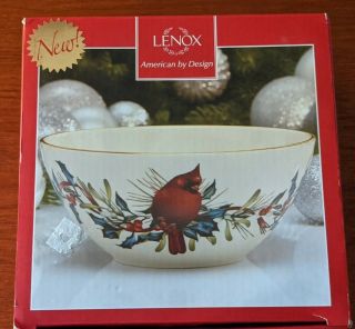 Lenox Winter Greetings Cardinal Holly Serving Bowl 7 " Gold Rim Christmas Gift