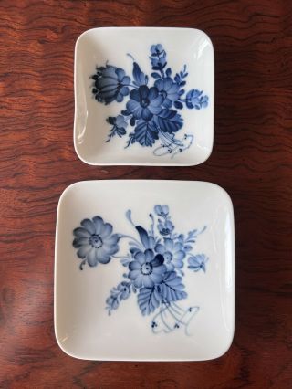 Set Of 2 Royal Copenhagen Denmark Small Square Blue Flower Plates