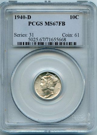 1940 - D Mercury Silver Dime 10c Pcgs Ms67fb Full Bands (27 11/7/21 Gp)