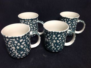 4 Folk Craft Tienshan Moose Country Coffee Mugs Cups Green Sponge