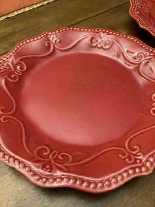 Two (2) The Pioneer Woman Paige Red Salad/dessert Plates Beaded Scalloped.