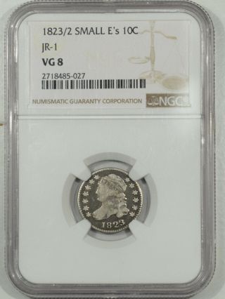1823/2 Small Es Capped Bust Dime Jr - 1 - Ngc Vg - 8