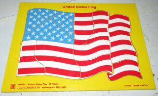 Vintage Wood Children ' s Puzzle Judy Instructo Puzzle United States Flag USA 1988 2